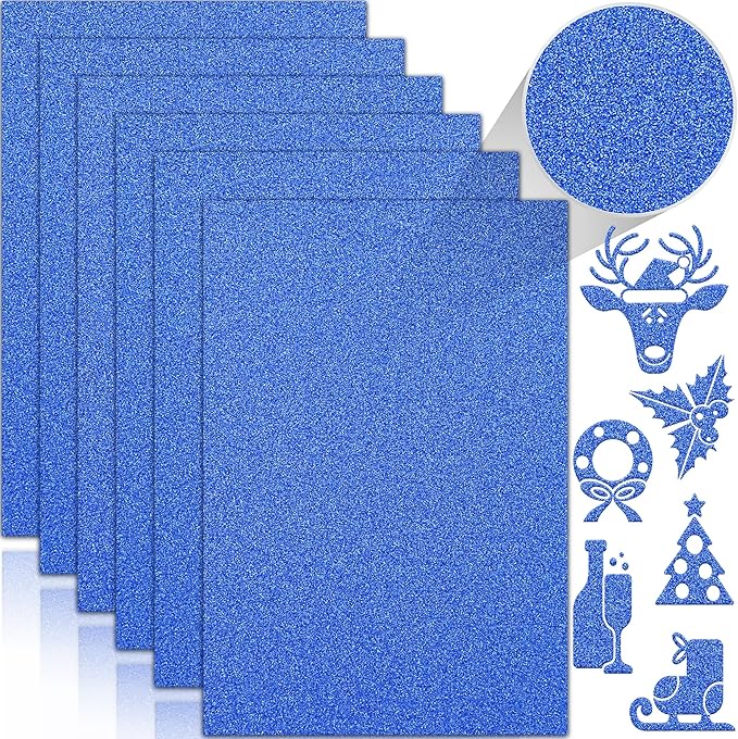 24 Sheets Blue Glitter Cardstock Paper, A4 Premium Sparkly Paper for Scrapbook, DIY Projects, Party Decoration, Gift Box Wrapping 250GSM/92lb