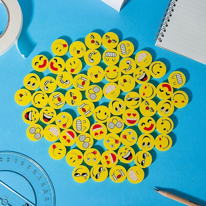 Mr. Pen- Smiley Eraser Pack, 64 Mini Pencil Erasers for Kids & Students, Fun & Cute School Supplies, Easter Egg Fillers