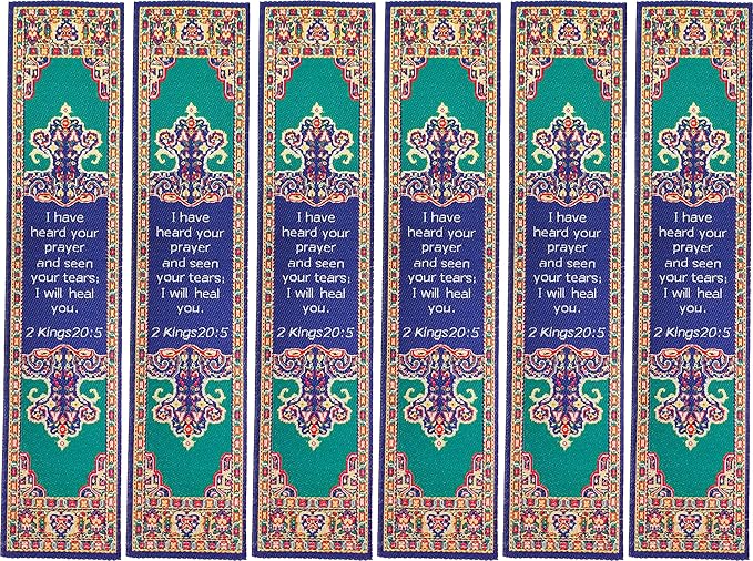 Divine Healing, Bulk Pack of 6 Woven Fabric Christian Bookmarks, Silky Soft 2 Kings 20:5 Flexible Bookmarker for Novels Books and Bibles, Religious Memory Verse Gift