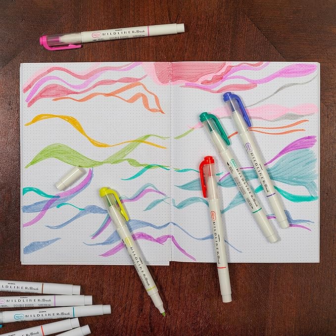 Zebra Pen Mildliner Double Ended Brush Pen, Brush and Point Tips, Assorted Ink Colors, 25-Pack, Multicolor (79125)