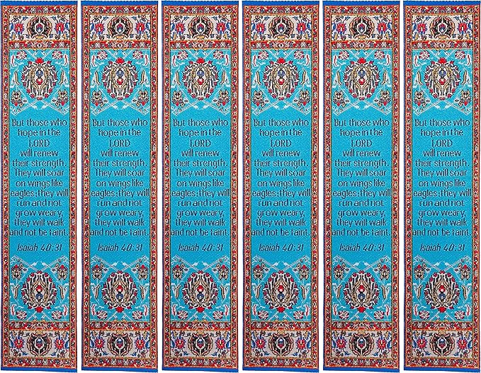 Wings Like Eagles & Renewed Strength, Bulk Pack of 6 Woven Fabric Christian Bookmarks, Silky Soft Isaiah 40:31 Flexible Bookmarker for Novels Books and Bibles, Religious Memory Verse Gift