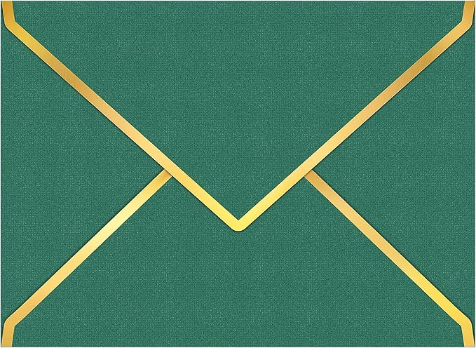 60 Pack Gold Envelopes 5x7 Bulk Green, 250G Pearled Cardstock A7 Envelopes for Invitations Business Mailing Envelope with Gold Foil Border, A6 4x6 Envelopes for Wedding Baby Shower Cards