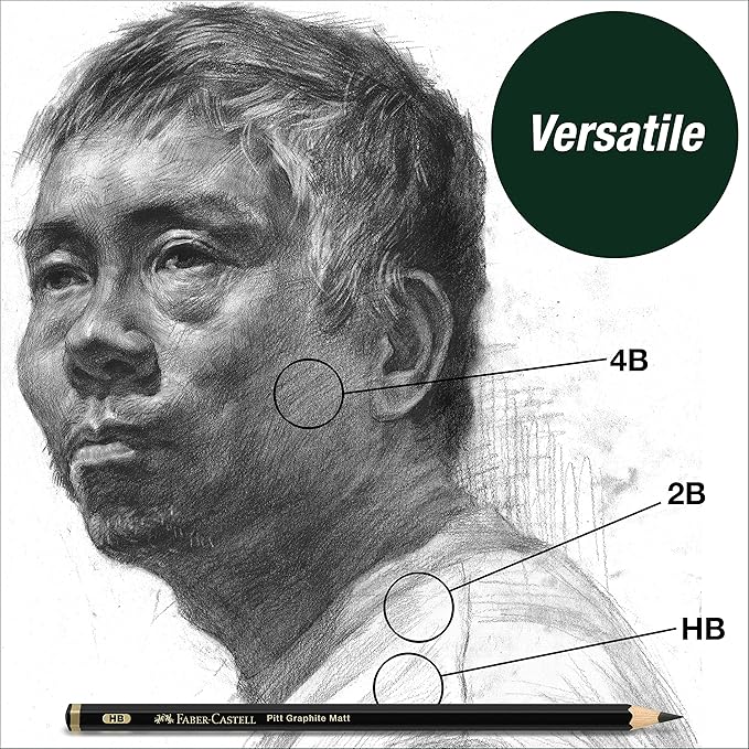 Faber-Castell 3 Count Pitt Graphite Matte Tin - HB, 2B, 4B - Matte Black Graphite Pencils