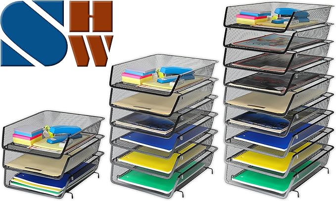 Simple Houseware Stackable Desk File Document Letter Tray Organizer, Black - 3 Pack
