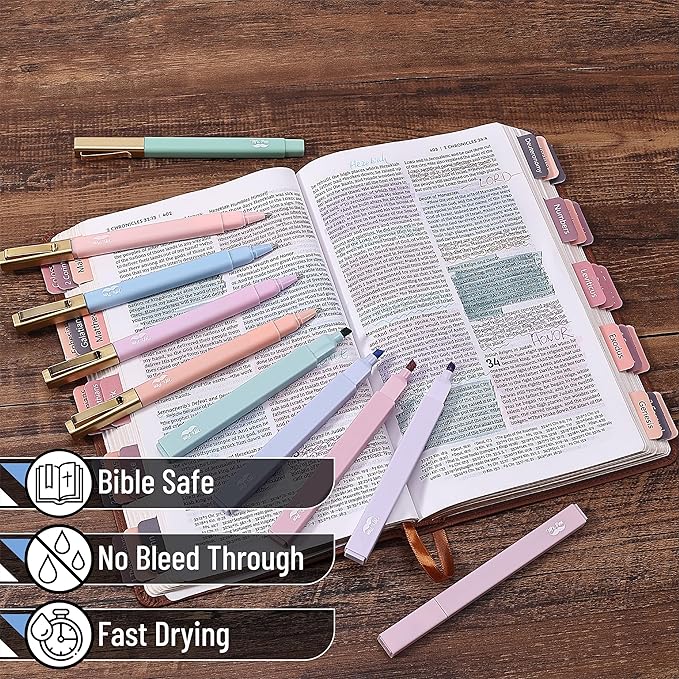 Mr. Pen- Aesthetic Highlighters and Pens No Bleed, 12 Pack, Morandi Color Bible Highlighters for Bibles, Bible Pens